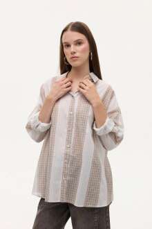Quzu Matchli Oversize Kadın Gömlek 26KGML01003