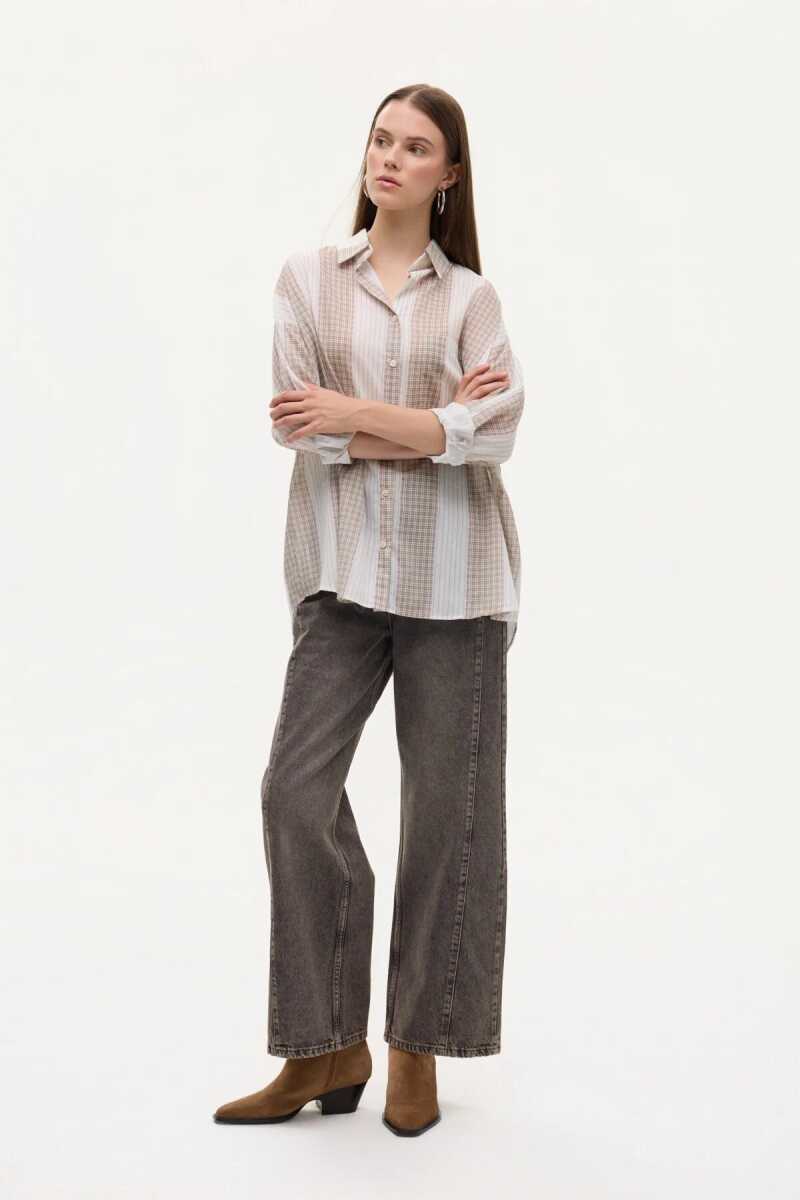 Quzu Matchli Oversize Kadın Gömlek 26KGML01003 - 3