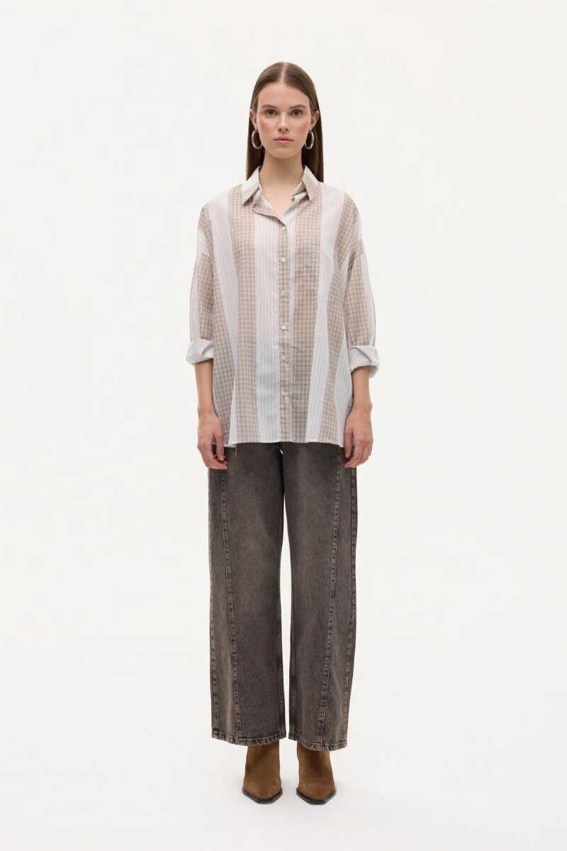 Quzu Matchli Oversize Kadın Gömlek 26KGML01003 - 4