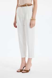 Quzu Yüksek Bel Kemerli Pensli Kadın Pantolon 