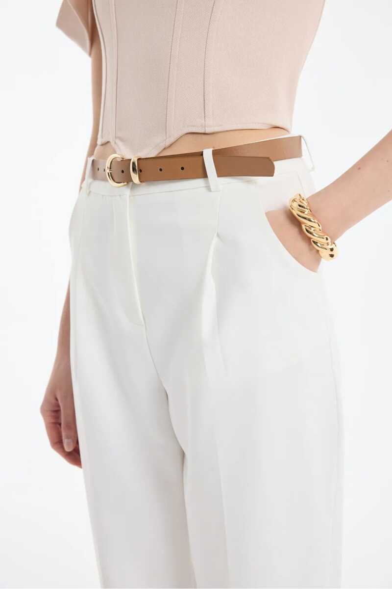 Quzu Yüksek Bel Kemerli Pensli Kadın Pantolon (1)