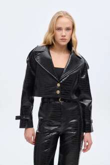 Setu Oversize Crop Deri Kadın Ceket