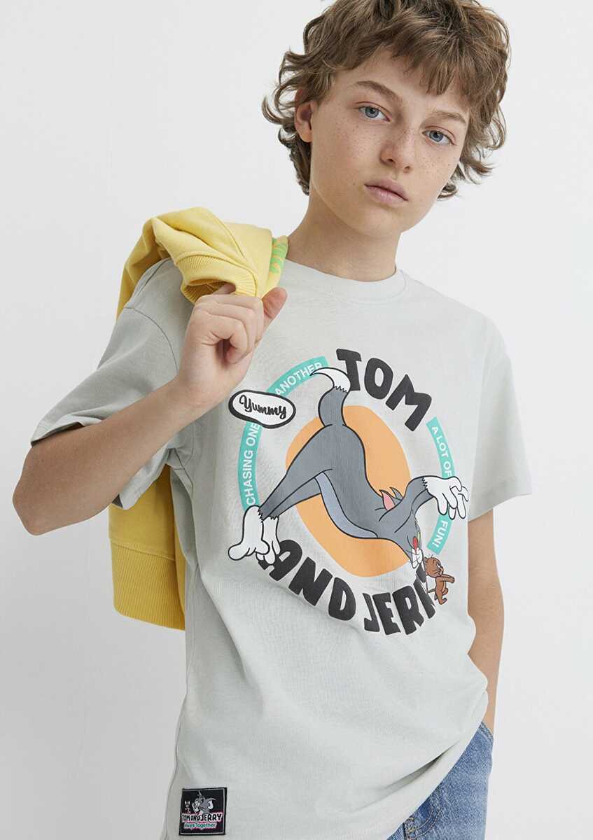 Mavi Tom & Jerry Baskılı Sis Gri Çocuk Tişört 6610291-80618 - Mavi